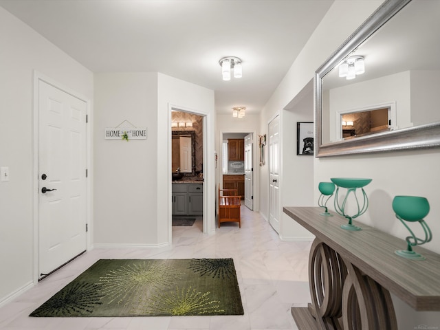 15158 Towering Oaks Dr, Shelby Twp, MI 48315 - foyer entrance with baseboards and light marble finish flooring