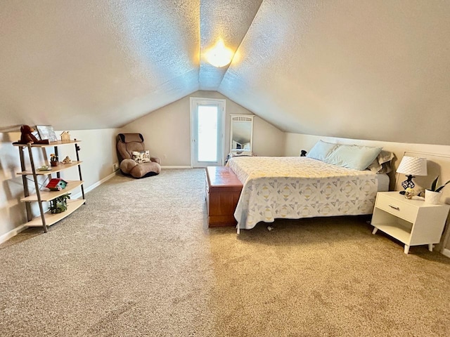 6586 N Coleman Rd, Coleman, MI 48618 - bedroom with carpet floors, lofted ceiling, a textured ceiling, and baseboards