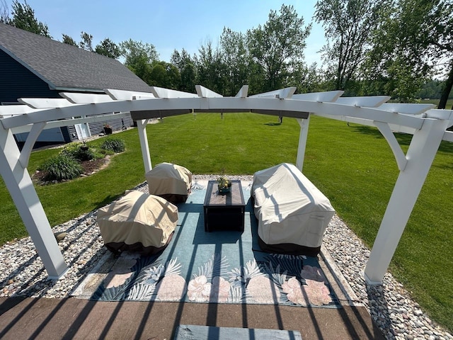 6586 N Coleman Rd, Coleman, MI 48618 - view of patio featuring area for grilling, a pergola, and outdoor lounge area