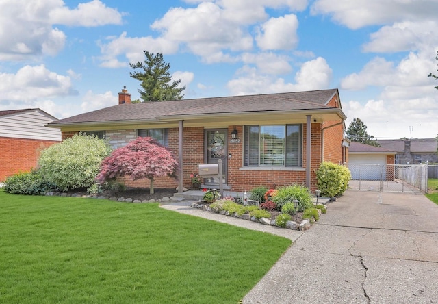 28052 Loretta Ave, Warren, MI 48092 - view of front of home with brick siding, a chimney, and a gate