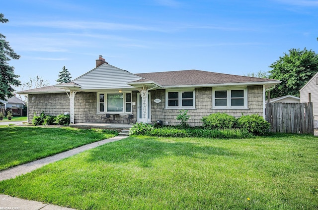 17844 Stephens St, Eastpointe, MI 48021 - view of front of house with covered porch, a shingled roof, and a chimney