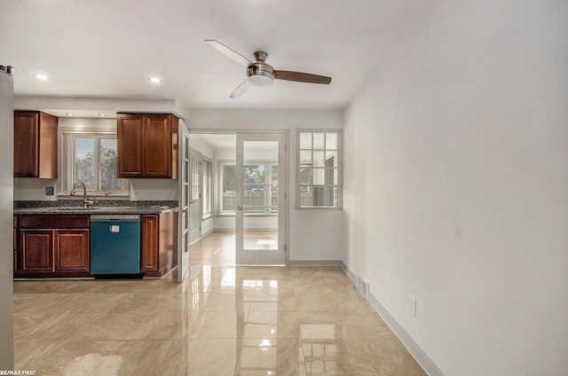 17844 Stephens St, Eastpointe, MI 48021 - kitchen with dishwasher, healthy amount of natural light, a sink, ceiling fan, and recessed lighting