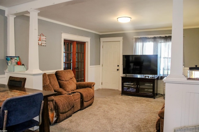 1002 Garfield St, Port Huron, MI 48060 - living room featuring ornate columns, crown molding, and carpet
