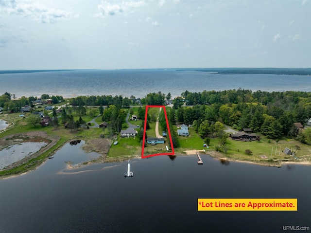8096 Garth Point 25.25 Ln Rd, Rapid River, MI 49878 - aerial view of property's location featuring a nearby body of water and property boundaries highlighted