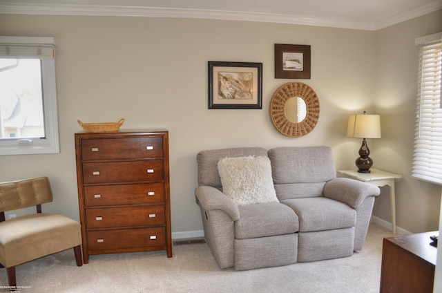 4896 Royal Cove Dr, Shelby Twp, MI 48316 - sitting room with carpet floors, ornamental molding, healthy amount of natural light, and baseboards