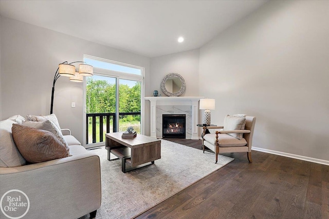 3091 Bridgewater Rd Unit # 28, Auburn Hills, MI 48326 - living area featuring wood finished floors, a high end fireplace, baseboards, and recessed lighting