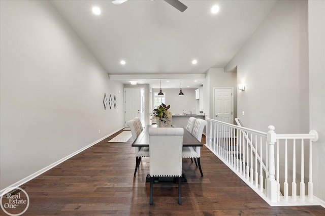 3091 Bridgewater Rd Unit # 28, Auburn Hills, MI 48326 - dining space featuring a ceiling fan, dark wood-type flooring, recessed lighting, and baseboards