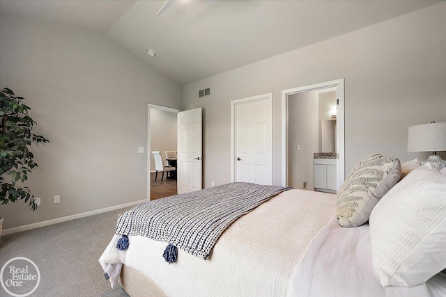 3091 Bridgewater Rd Unit # 28, Auburn Hills, MI 48326 - bedroom with carpet, vaulted ceiling, baseboards, and ensuite bathroom