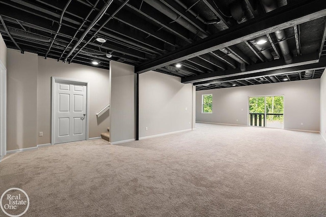 3095 Bridgewater Rd Unit # 30, Auburn Hills, MI 48326 - below grade area featuring carpet flooring, baseboards, and stairway