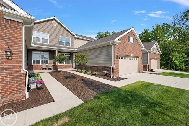 3095 Bridgewater Rd Unit # 30, Auburn Hills, MI 48326 - view of front facade featuring brick siding, an attached garage, concrete driveway, and a front yard