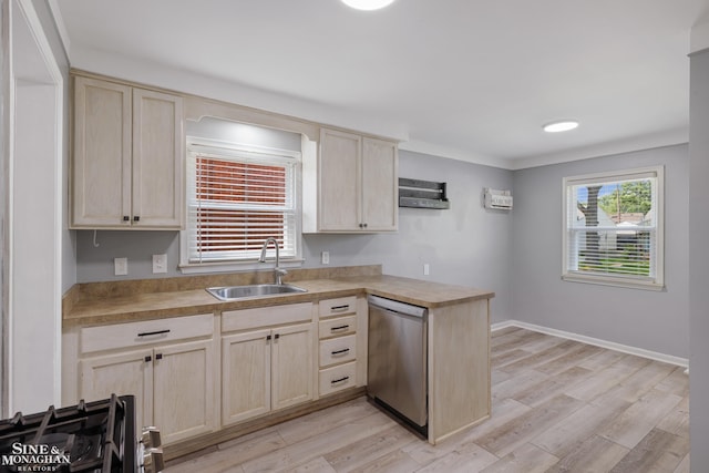 23016 California St, Saint Clair Shores, MI 48080 - kitchen featuring dishwasher, a sink, light brown cabinetry, and light countertops