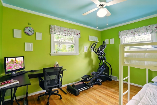 14810 28 Mile Rd, Washington, MI 48094 - workout area featuring wood finished floors, healthy amount of natural light, baseboards, and crown molding