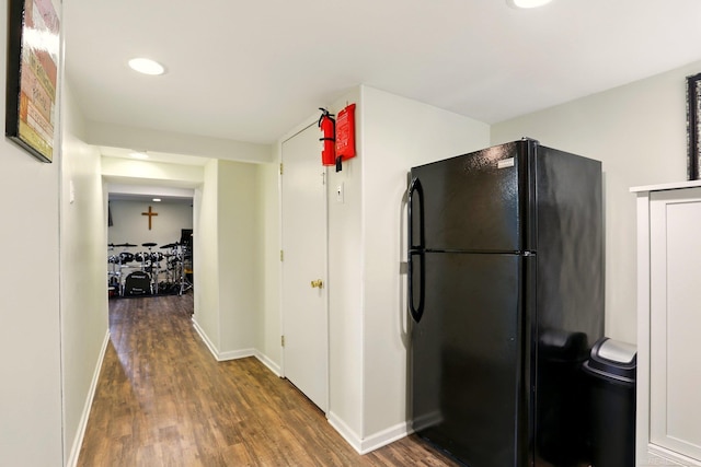 14810 28 Mile Rd, Washington, MI 48094 - kitchen with freestanding refrigerator, wood finished floors, baseboards, and recessed lighting