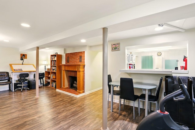 14810 28 Mile Rd, Washington, MI 48094 - bar with wood finished floors, a fireplace, and recessed lighting