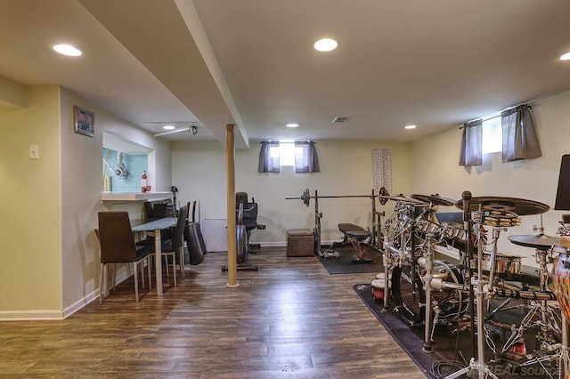 14810 28 Mile Rd, Washington, MI 48094 - exercise room featuring wood finished floors, recessed lighting, and baseboards