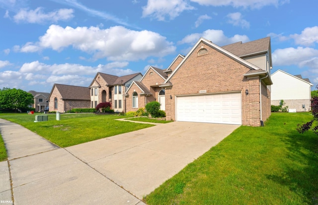 45259 Yorkshire Dr, Macomb, MI 48044 - traditional-style home featuring brick siding, driveway, a front yard, and an attached garage