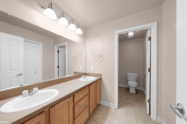 45259 Yorkshire Dr, Macomb, MI 48044 - full bathroom featuring double vanity, tile patterned flooring, toilet, and baseboards