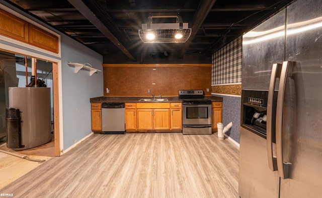 45259 Yorkshire Dr, Macomb, MI 48044 - kitchen with appliances with stainless steel finishes, gas water heater, a sink, and light wood-style floors
