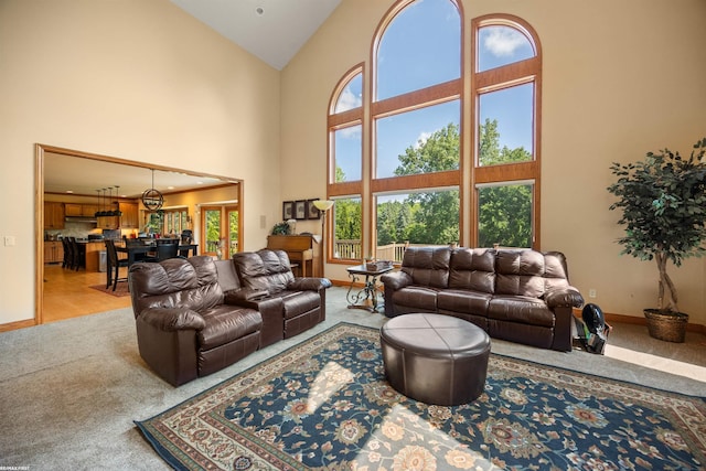 55733 Whitney Ct, Shelby Twp, MI 48315 - living area featuring light colored carpet and high vaulted ceiling