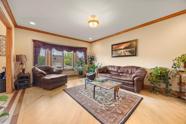 55733 Whitney Ct, Shelby Twp, MI 48315 - living room featuring light wood-type flooring, crown molding, and recessed lighting