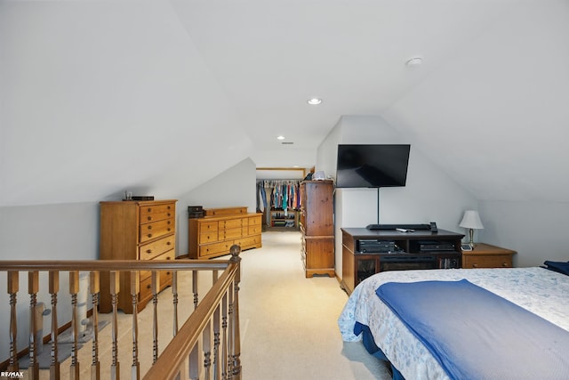 724 Columbia St, Algonac, MI 48001 - bedroom with vaulted ceiling, light colored carpet, and recessed lighting