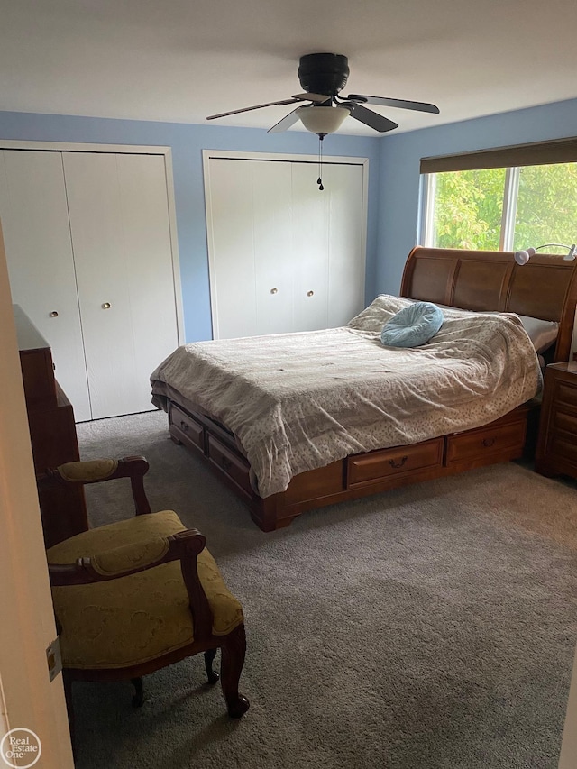 44854 Forest Trail Dr, Canton, MI 48187 - bedroom featuring carpet, multiple closets, and a ceiling fan
