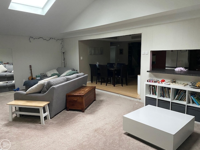 44854 Forest Trail Dr, Canton, MI 48187 - living room featuring light colored carpet, high vaulted ceiling, and a skylight