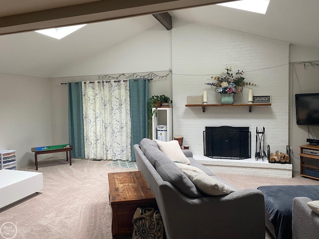 44854 Forest Trail Dr, Canton, MI 48187 - carpeted living room with a skylight and a brick fireplace