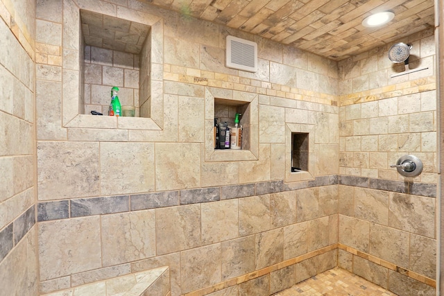 21629 Yale St, Saint Clair Shores, MI 48081 - full bathroom featuring tiled shower, wood ceiling, and recessed lighting