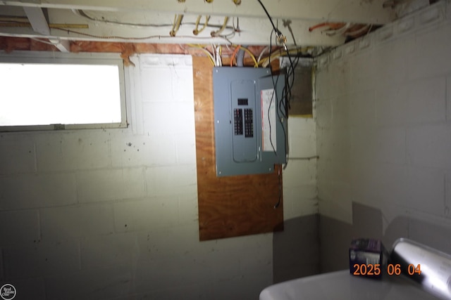 1321 Cornell Rd, Muskegon, MI 49441 - basement with electric panel and concrete block wall