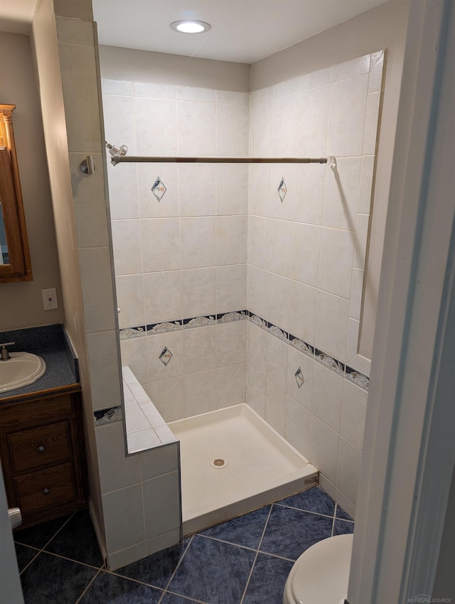 60606 Avendt Dr, New Haven, MI 48048 - full bathroom with tile patterned flooring, vanity, tiled shower, toilet, and recessed lighting