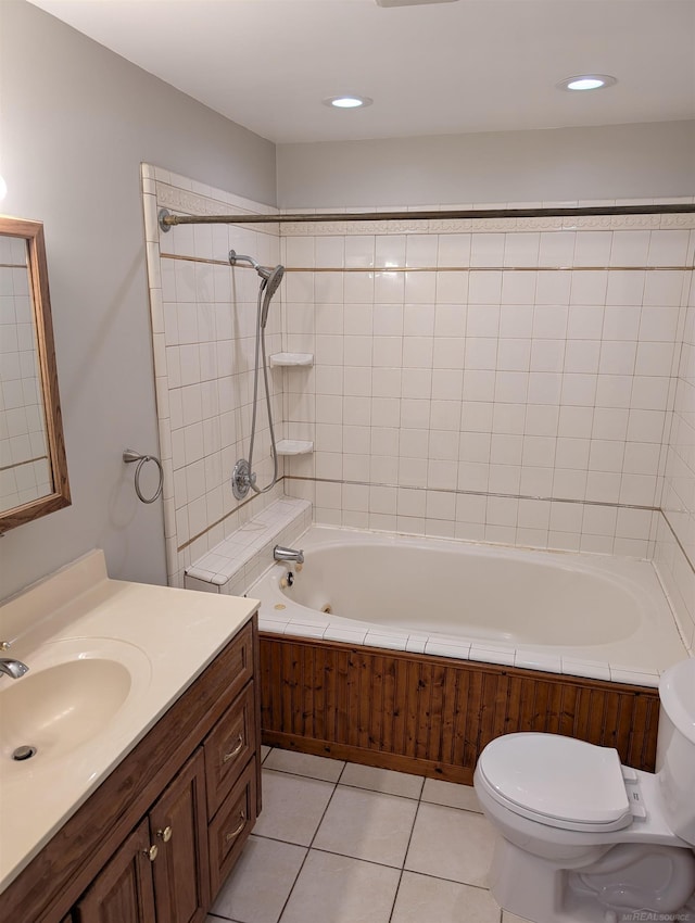 60606 Avendt Dr, New Haven, MI 48048 - bathroom featuring toilet, vanity, tile patterned floors, and washtub / shower combination
