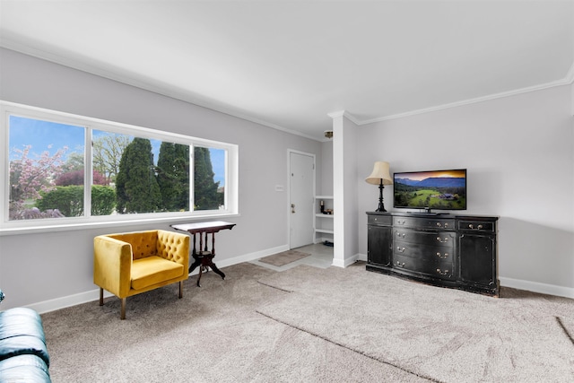 28316 Little Mack Ave, Saint Clair Shores, MI 48081 - carpeted living area with ornamental molding and baseboards