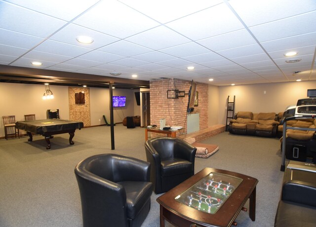 5400 Siebert St, Midland, MI 48640 - playroom featuring carpet flooring, billiards table, recessed lighting, and a drop ceiling