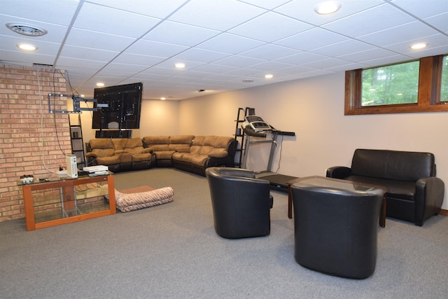 5400 Siebert St, Midland, MI 48640 - living room featuring carpet floors, a drop ceiling, and recessed lighting