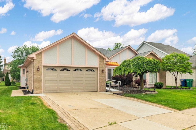 52225 Bryan Michael Dr, Macomb, MI 48042 - view of front of home with brick siding, an attached garage, concrete driveway, and a front yard