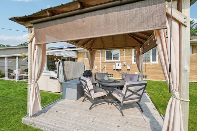 27735 Sylvan Ave, Warren, MI 48093 - wooden terrace with a gazebo, a lawn, and a hot tub