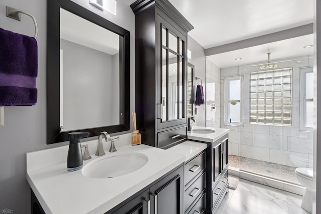 27735 Sylvan Ave, Warren, MI 48093 - full bath featuring a tile shower, vanity, and marble finish floors