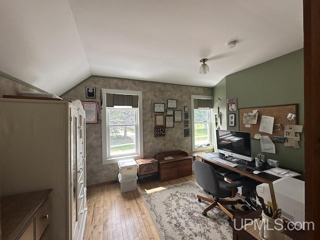21988 E Everett Ave, Grand Marais, MI 49839 - office with light wood finished floors and lofted ceiling
