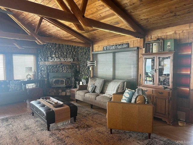 5847 County 513 T Rd, Rapid River, MI 49878 - living area featuring wood finished floors, wood walls, and wood ceiling