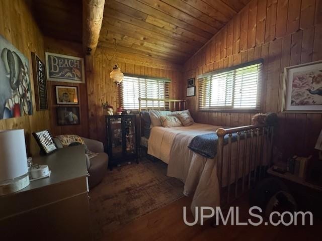 5847 County 513 T Rd, Rapid River, MI 49878 - bedroom with vaulted ceiling, wood ceiling, and wood walls