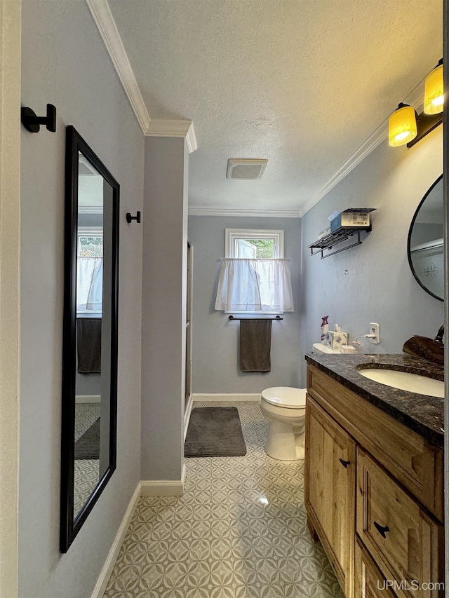 4828 I Rd, Bark River, MI 49807 - full bath featuring vanity, a shower stall, crown molding, and a textured ceiling