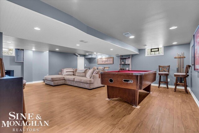 1076 Kelley St, Troy, MI 48083 - playroom with light wood finished floors, billiards, and recessed lighting