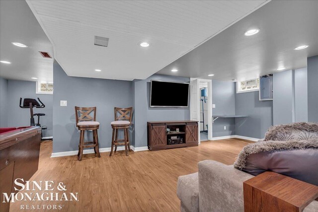 1076 Kelley St, Troy, MI 48083 - living area featuring wood finished floors, electric panel, and recessed lighting