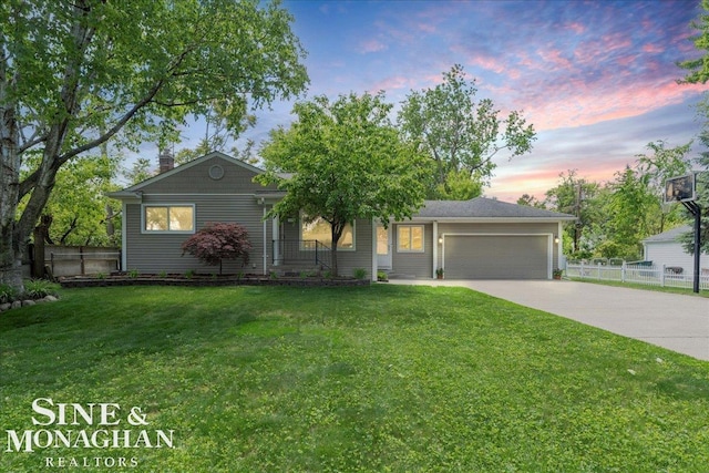 1076 Kelley St, Troy, MI 48083 - view of front of property with a garage, driveway, and a chimney