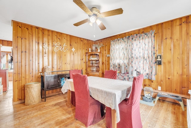 8941 Lakeshore Rd, Lexington, MI 48450 - dining area with ceiling fan, wood walls, and wood finished floors