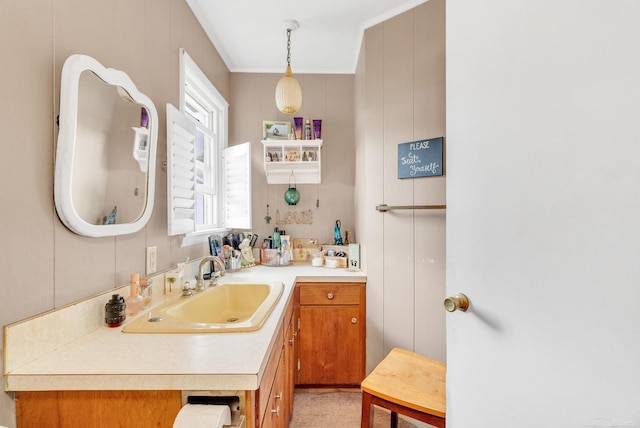 8941 Lakeshore Rd, Lexington, MI 48450 - bathroom with crown molding and vanity