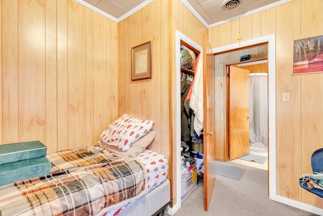 8941 Lakeshore Rd, Lexington, MI 48450 - carpeted bedroom with crown molding and wooden walls