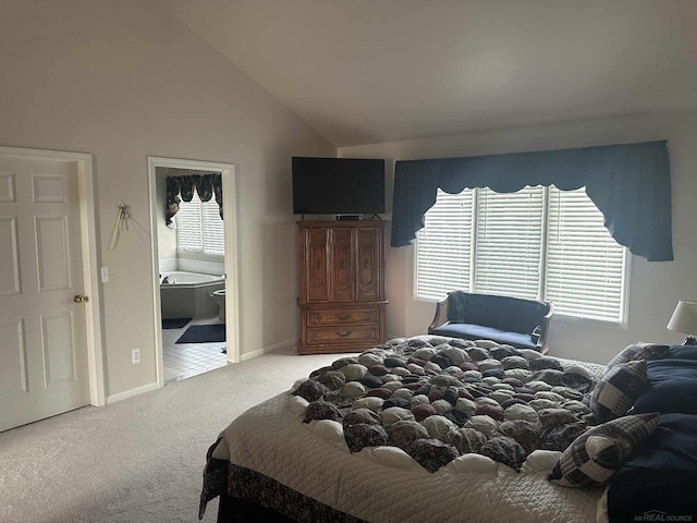 48274 Prestwyck Rd, Macomb, MI 48044 - bedroom with carpet floors, lofted ceiling, and connected bathroom