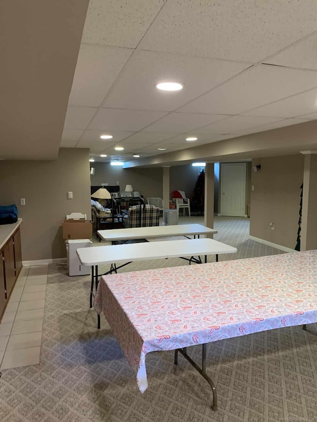 48274 Prestwyck Rd, Macomb, MI 48044 - recreation room featuring light colored carpet, recessed lighting, and a drop ceiling